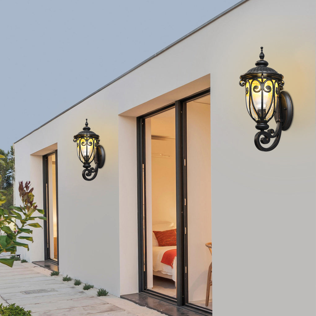 Black Outdoor Lantern Sconce - Modern Waterproof Glass Light