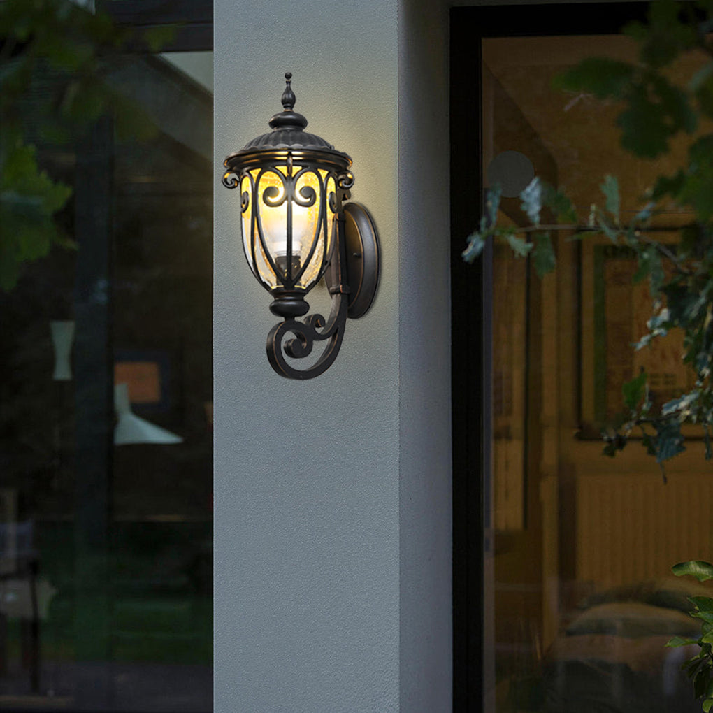 Black Outdoor Lantern Sconce - Modern Waterproof Glass Light
