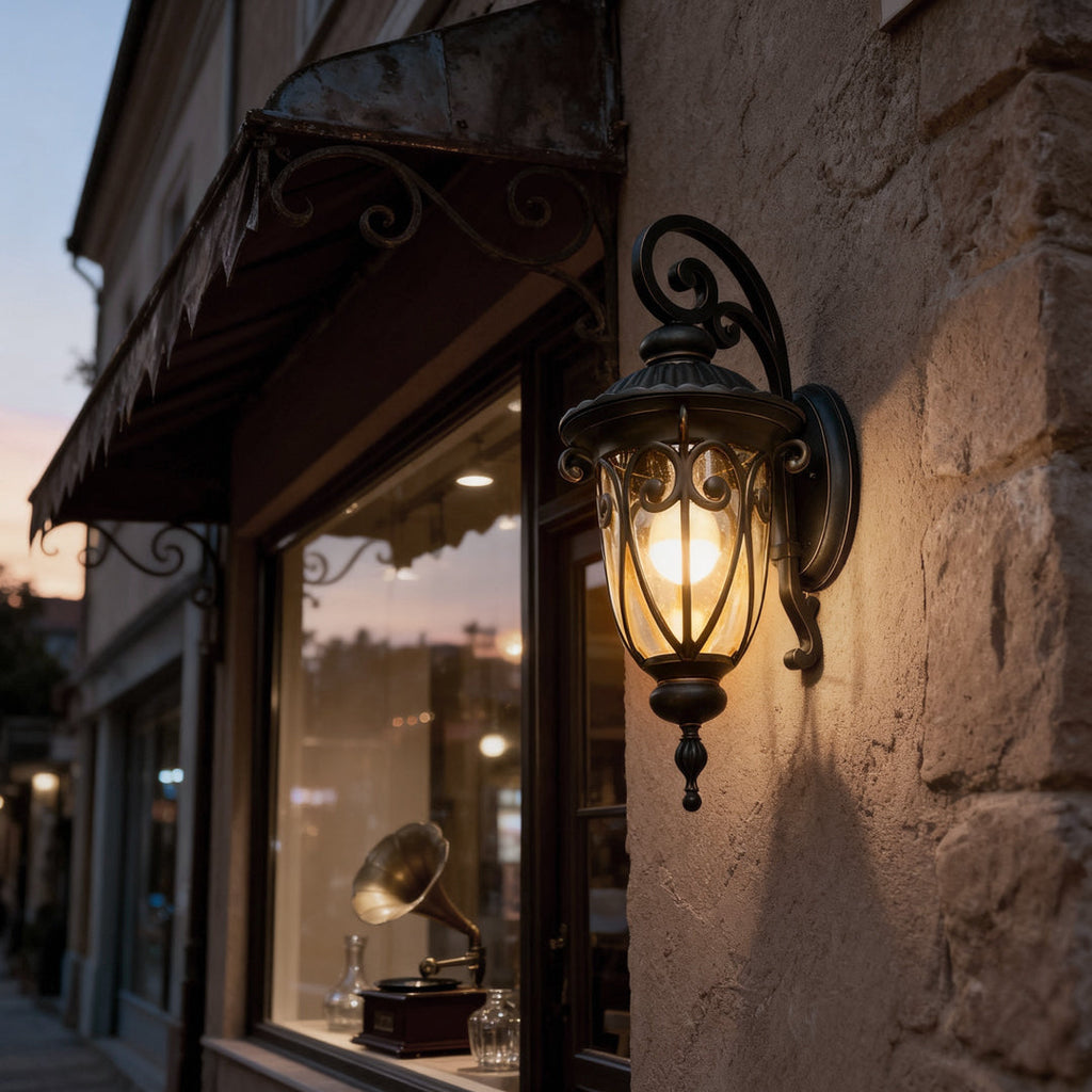 Black Outdoor Lantern Sconce - Modern Waterproof Glass Light