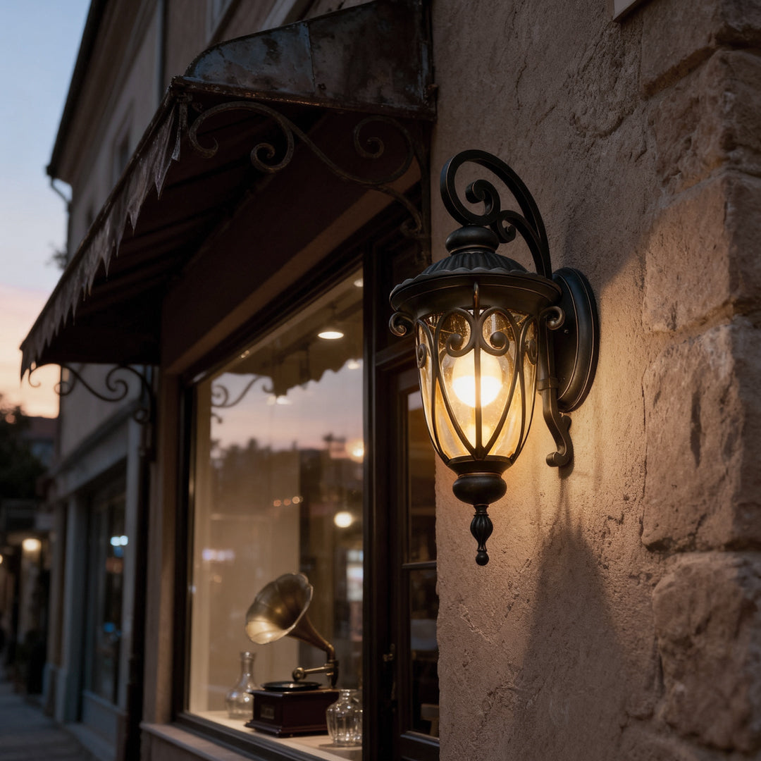 Black Outdoor Lantern Sconce - Modern Waterproof Glass Light