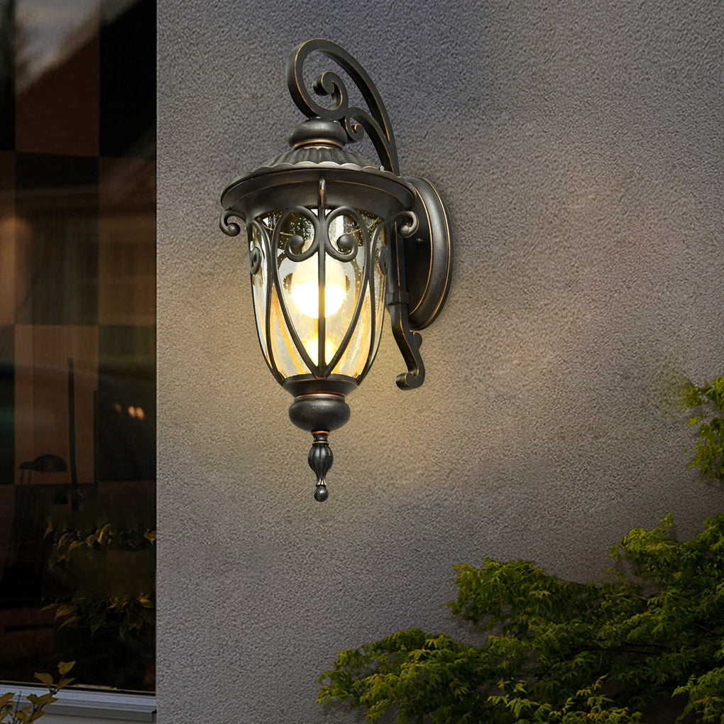 Black Outdoor Lantern Sconce - Modern Waterproof Glass Light
