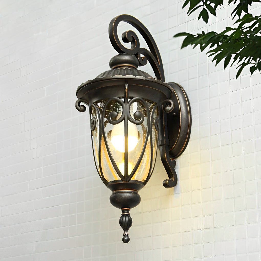 Black Outdoor Lantern Sconce - Modern Waterproof Glass Light