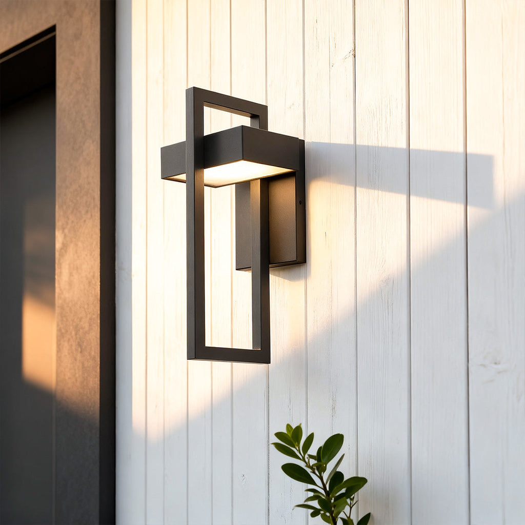 Black Outdoor Wall Sconce Modern LED Light Rectangular Design