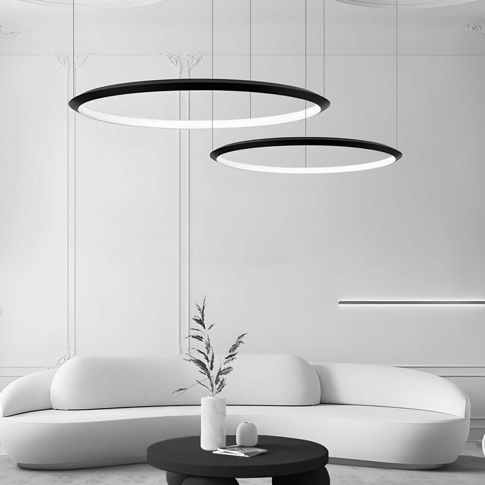Black Ring LED Chandelier Pendant Light - Modern Ceiling Fixture for Home Decor