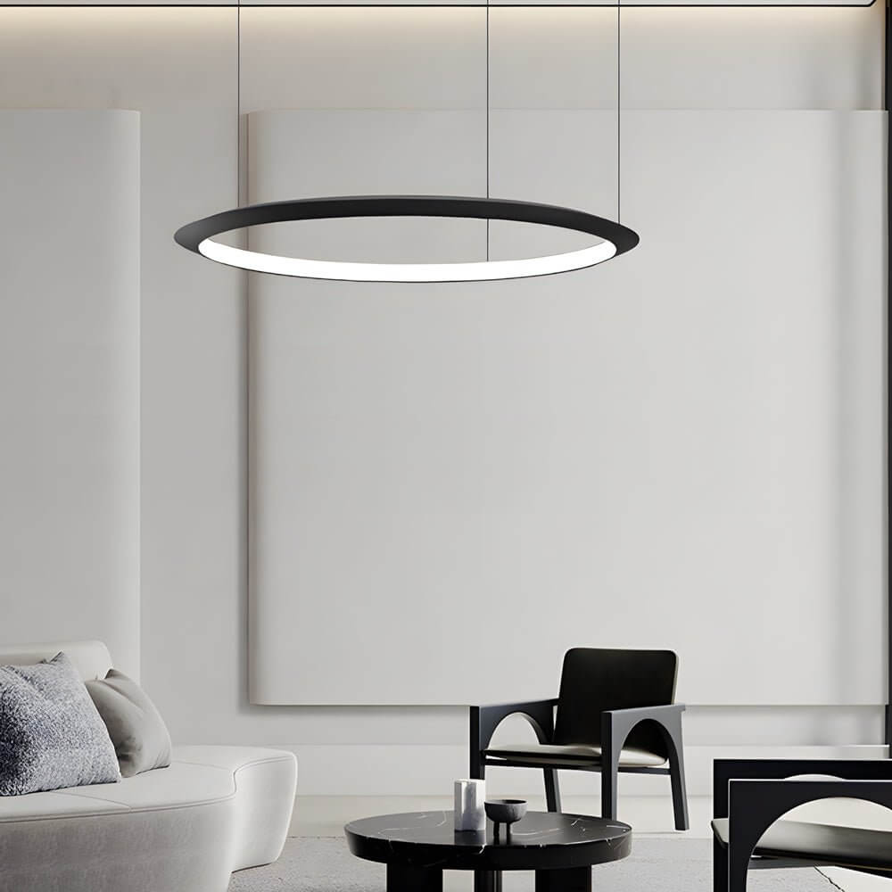 Black Ring LED Chandelier Pendant Light - Modern Ceiling Fixture for Home Decor