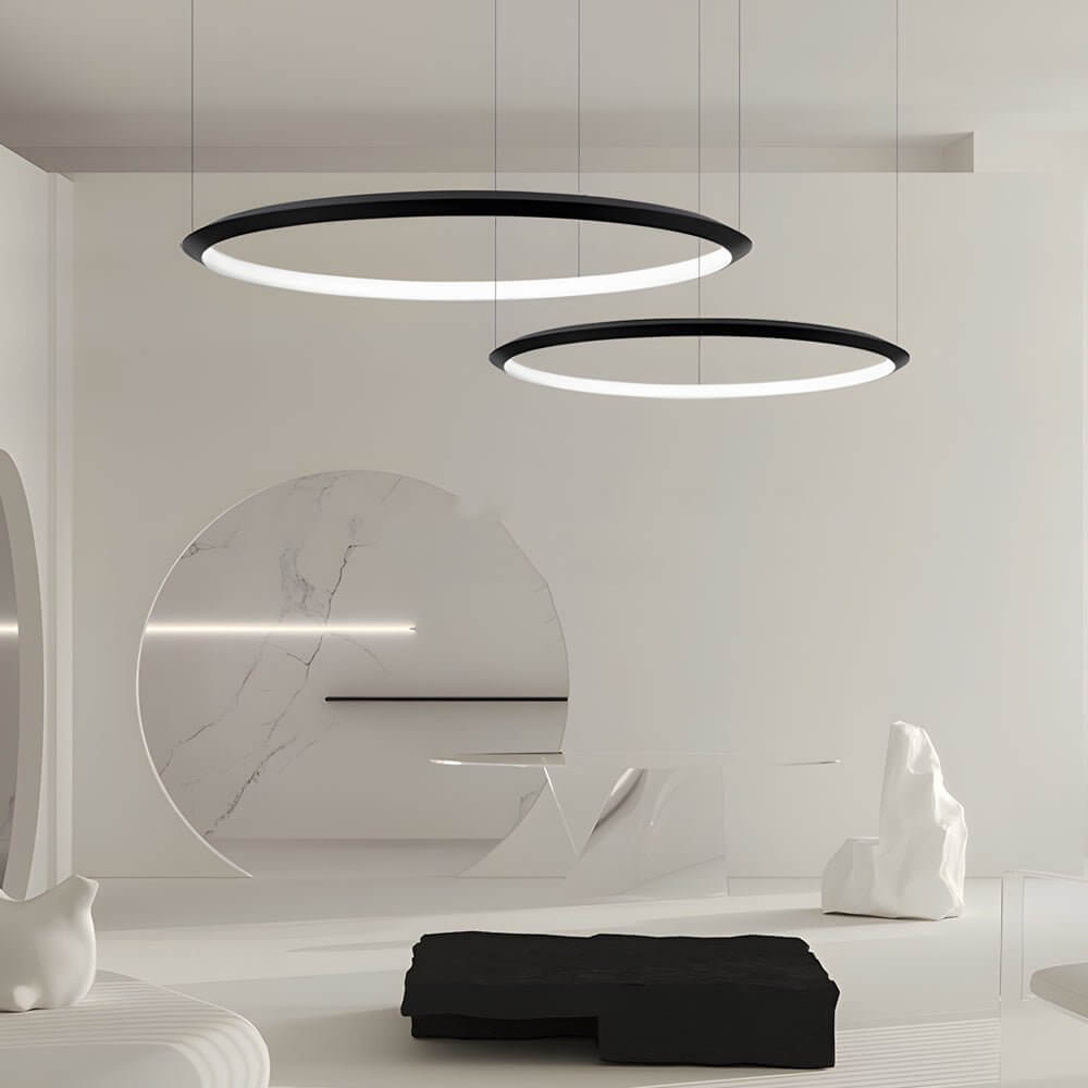 Black Ring LED Chandelier Pendant Light - Modern Ceiling Fixture for Home Decor