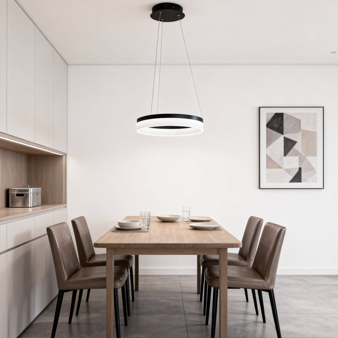 Black Ring Pendant Light - Modern Aluminum LED Ceiling Fixture