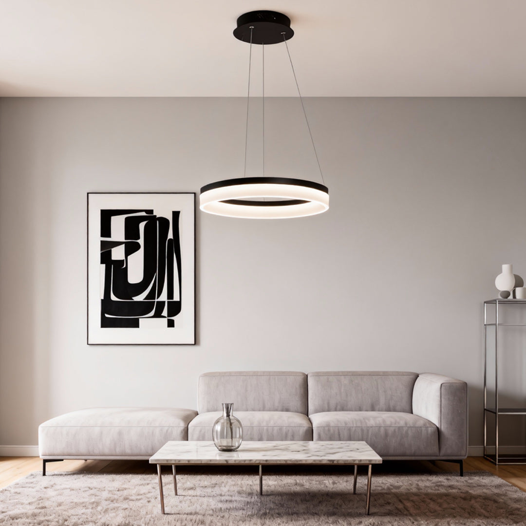 Black Ring Pendant Light - Modern Aluminum LED Ceiling Fixture