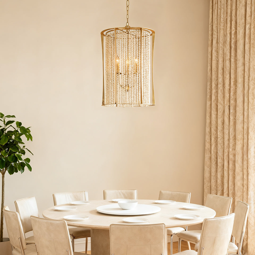 Wood Beaded Chandelier - Handcrafted Gold Ceiling Light, Elegant & Stylish Home Decor