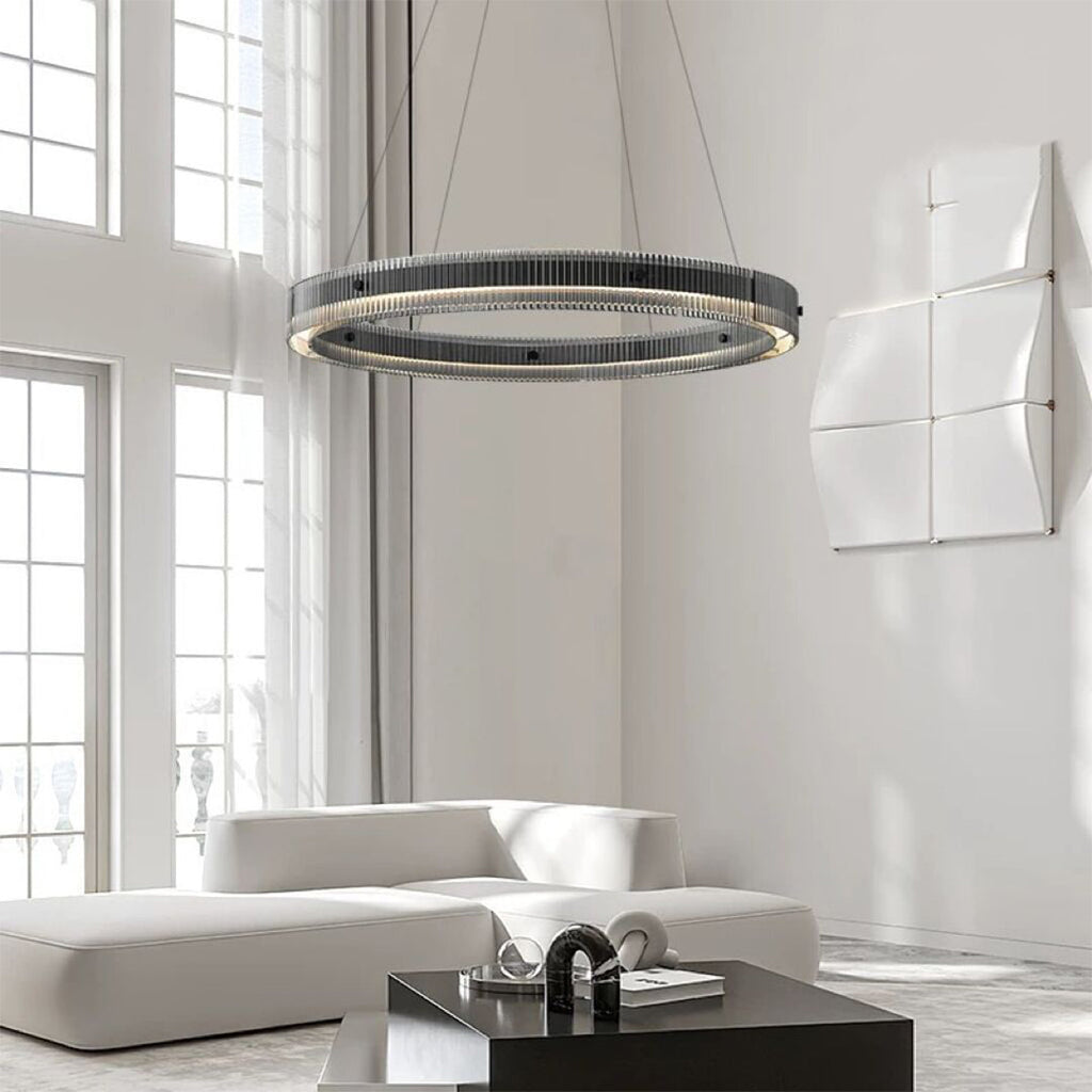 Black Round Glass Chandelier - Italian Minimalist Lighting