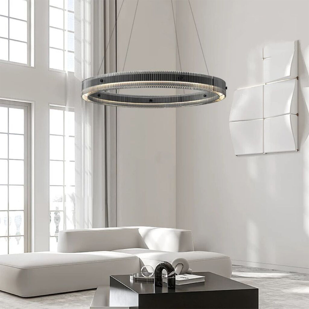 Black Round Glass Chandelier - Italian Minimalist Lighting
