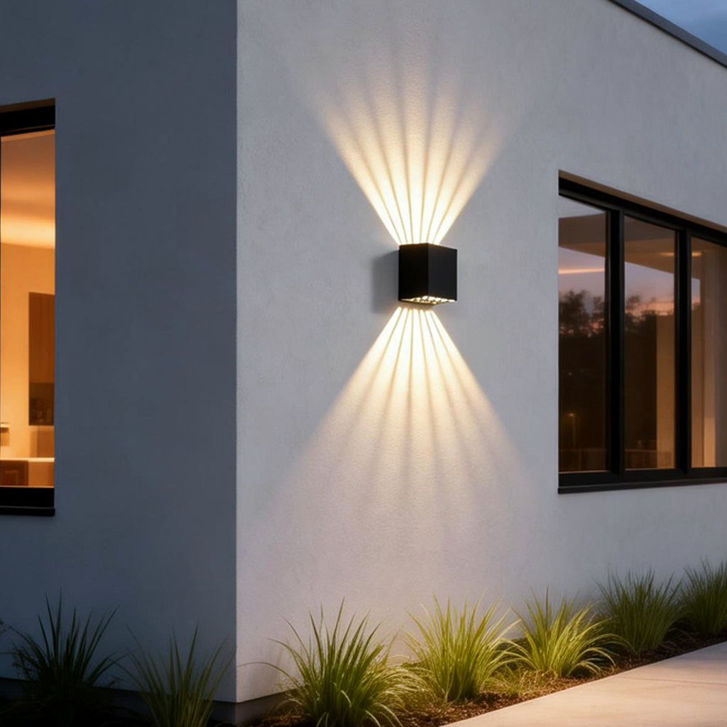 Black Square Outdoor Wall Lights LED Up Down Lighting