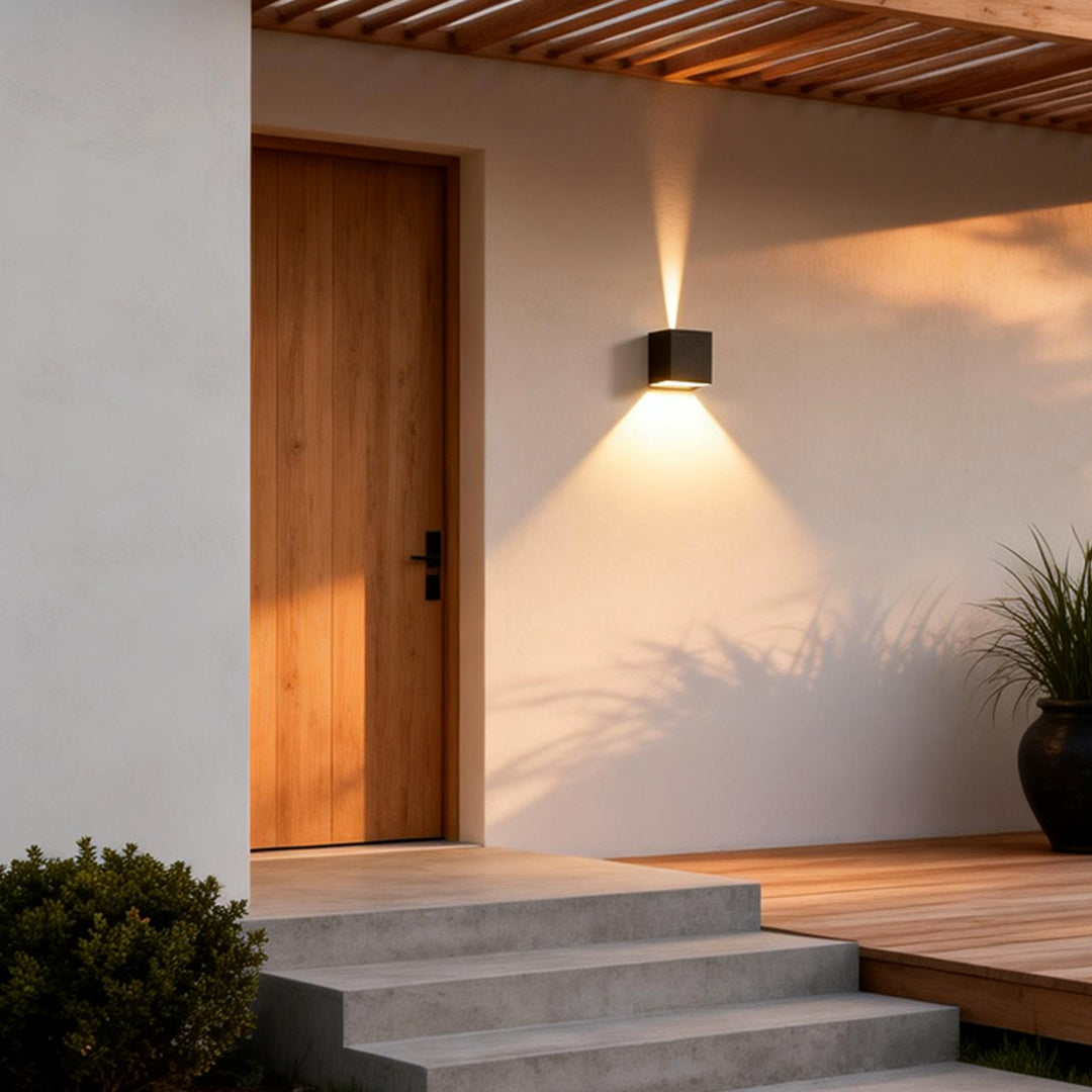 Black Square Outdoor Wall Lights LED Up Down Lighting
