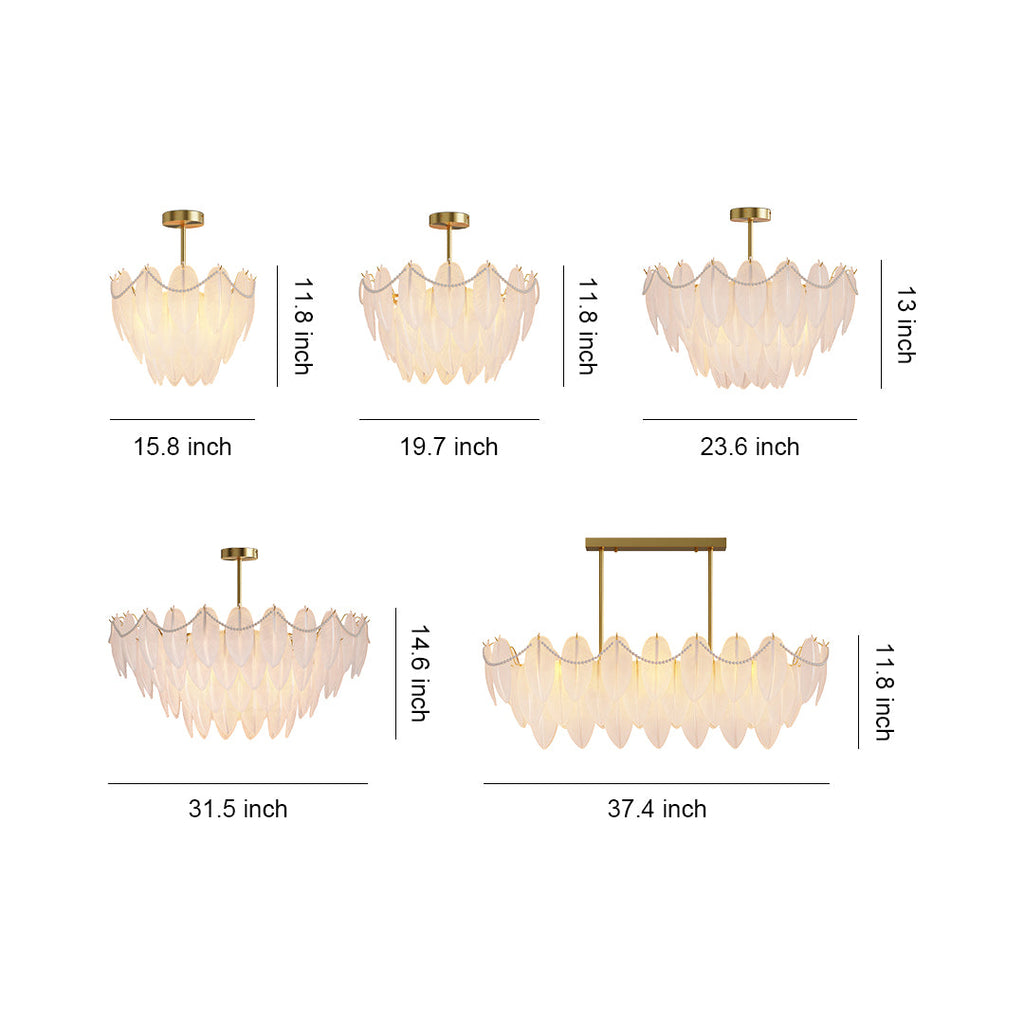 Feathers Chandelier Modern Copper Pearl Ceiling Light