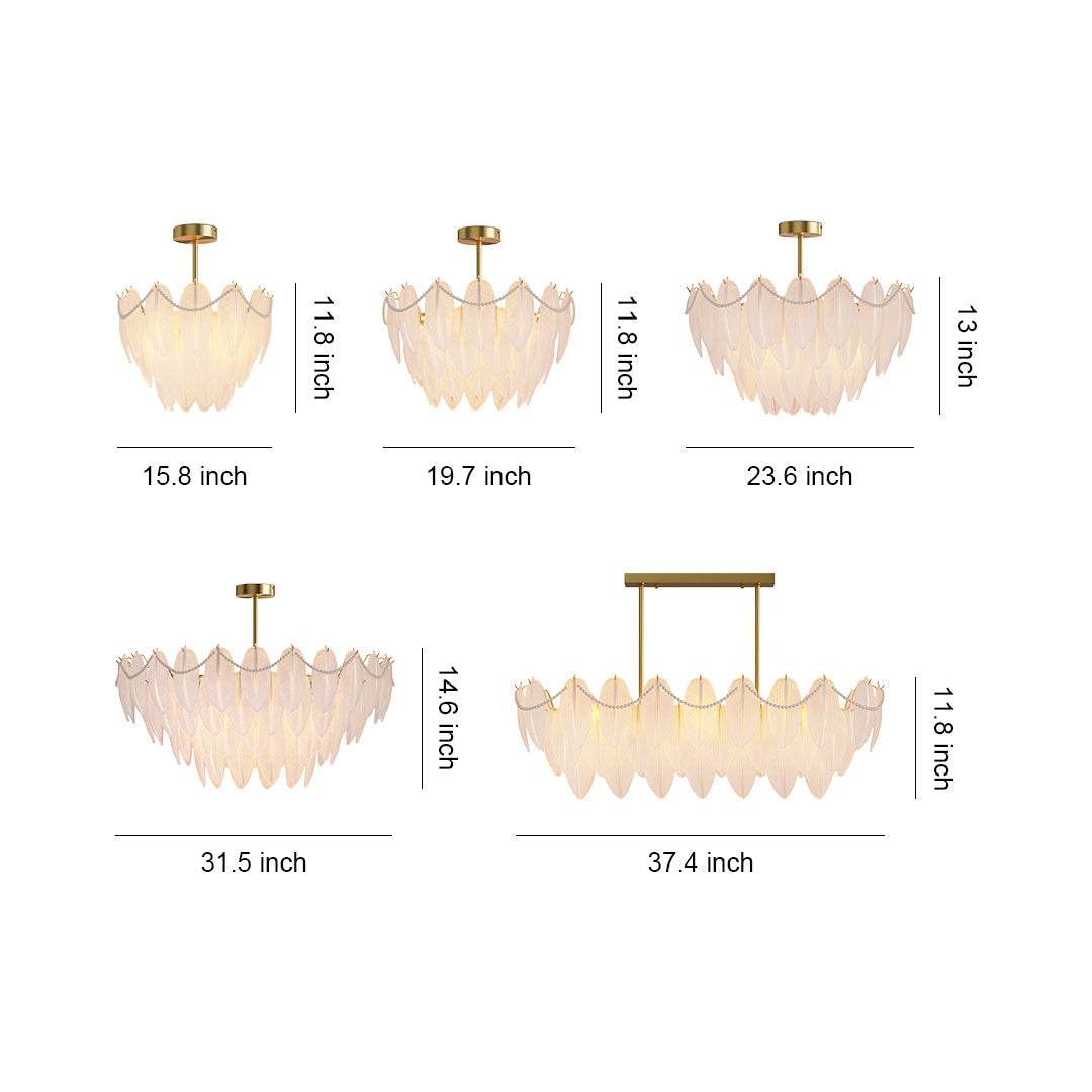 Feathers Chandelier Modern Copper Pearl Ceiling Light