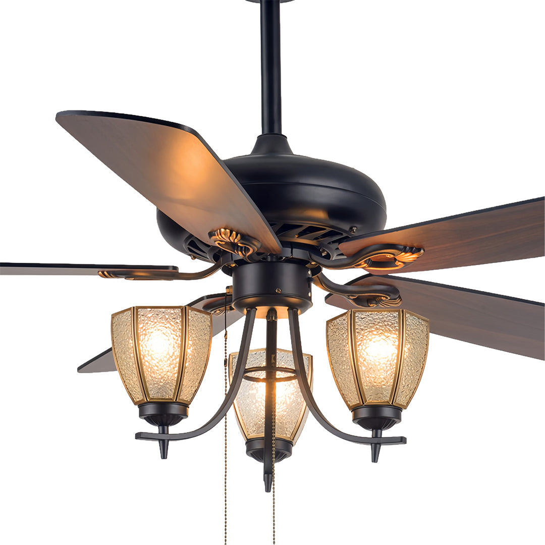 Vintage Wood Grain Ceiling Fan with Lights - Dark Finish Lamp