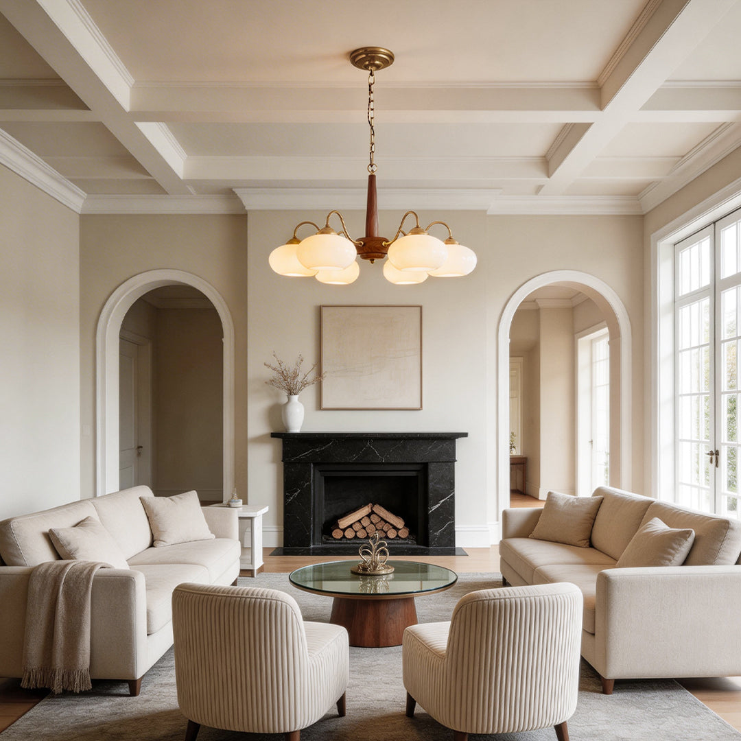 Black Walnut Brass Chandelier LED Nordic Ceiling Light
