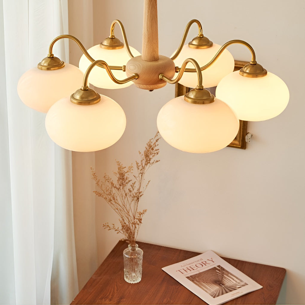 Black Walnut Brass Chandelier LED Nordic Ceiling Light