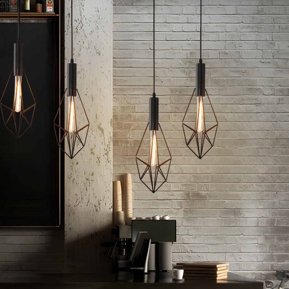 Black Wire Cage Pendant Light - Vintage Geometric Ceiling Light Fixture