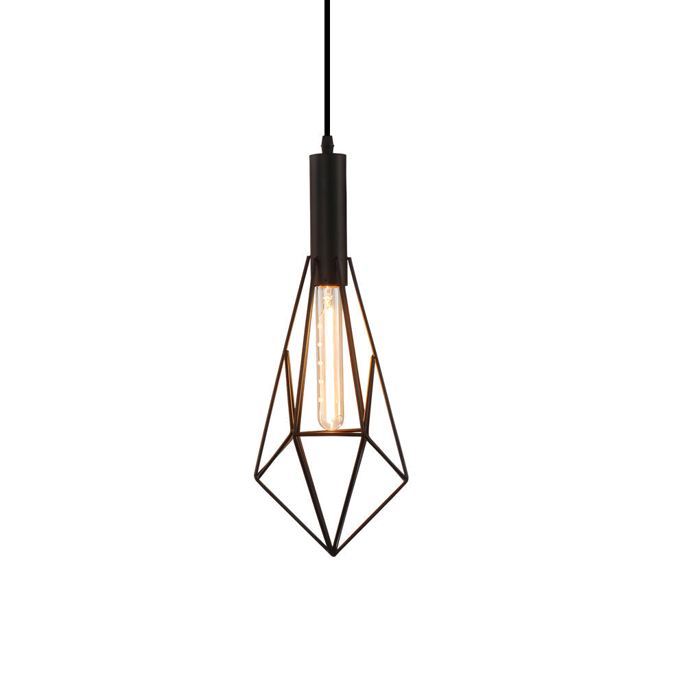Black Wire Cage Pendant Light - Vintage Geometric Ceiling Light Fixture