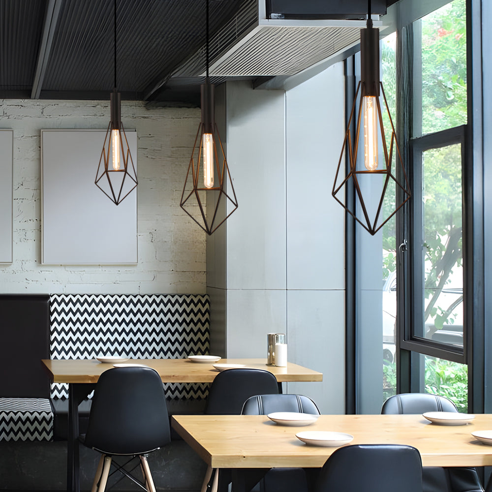 Black Wire Cage Pendant Light - Vintage Geometric Ceiling Light Fixture