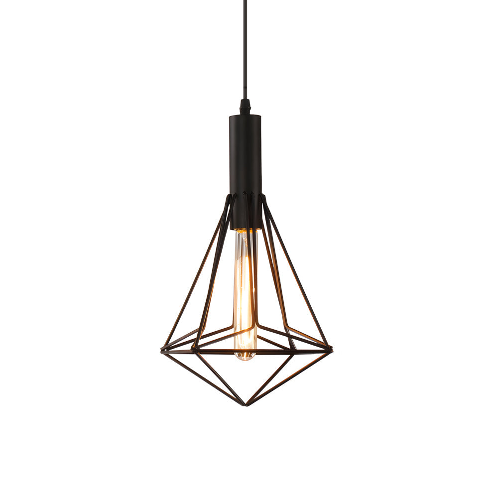 Black Wire Cage Pendant Light - Vintage Geometric Ceiling Light Fixture
