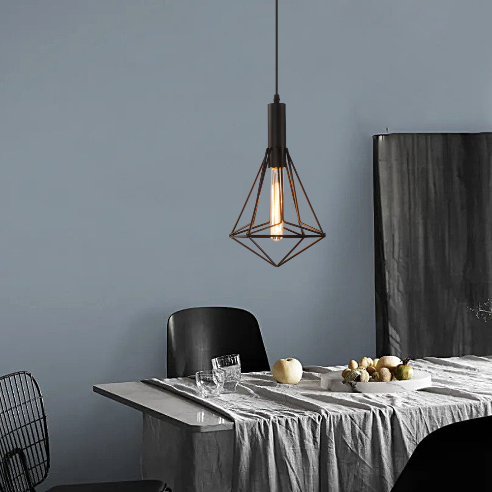 Black Wire Cage Pendant Light - Vintage Geometric Ceiling Light Fixture