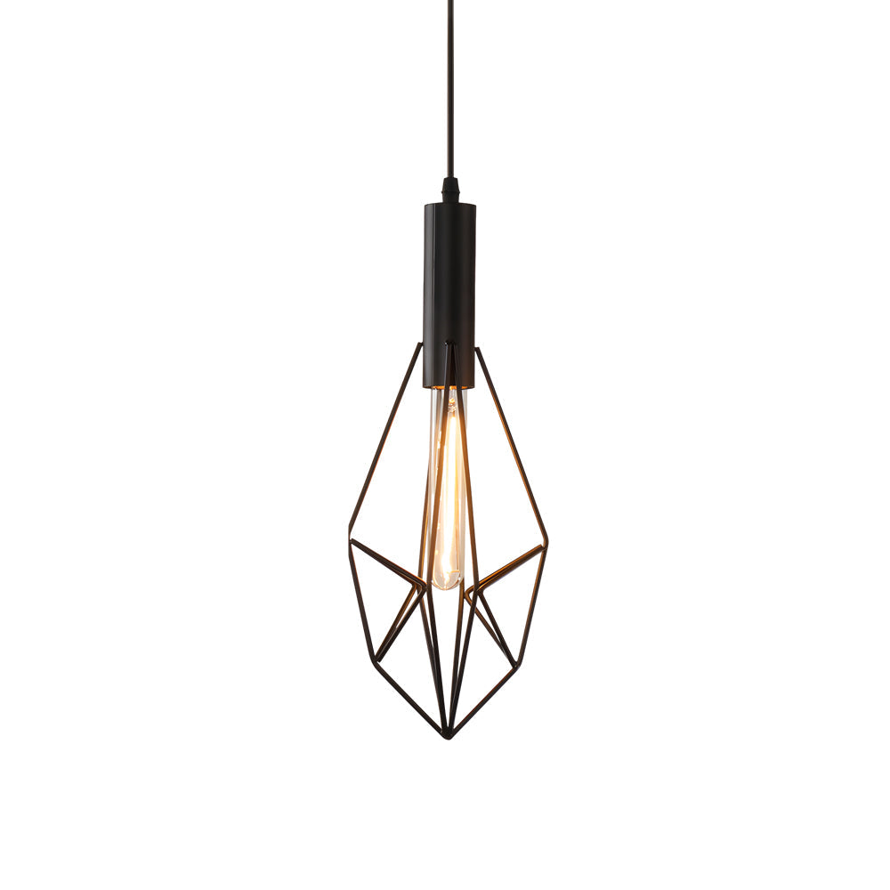 Black Wire Cage Pendant Light - Vintage Geometric Ceiling Light Fixture