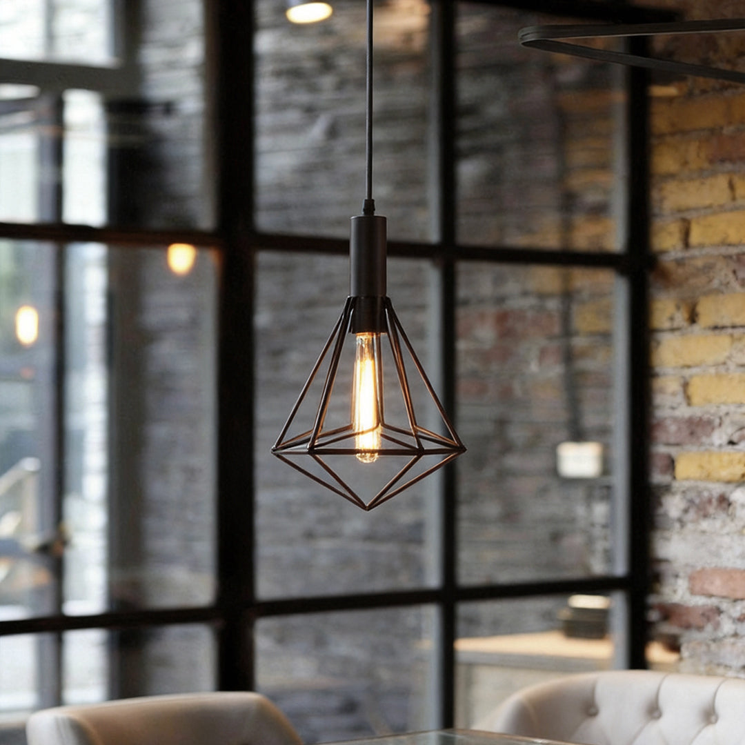 Black Wire Cage Pendant Light - Vintage Geometric Ceiling Light Fixture
