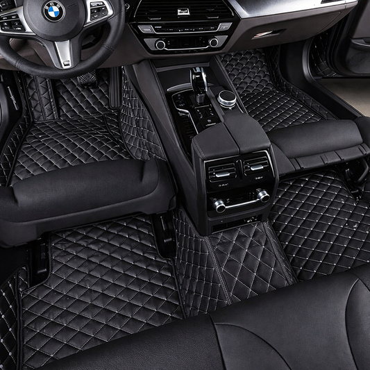 Classic Black & White Car Mats | Durable Rubber Floor Mats for Vehicles