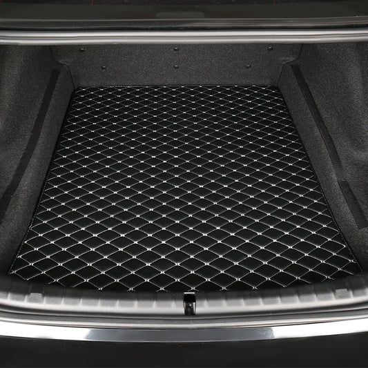 Premium Black & White Trunk Mat Adaptive Fit | Custom Fit Carpet for All Vehicles
