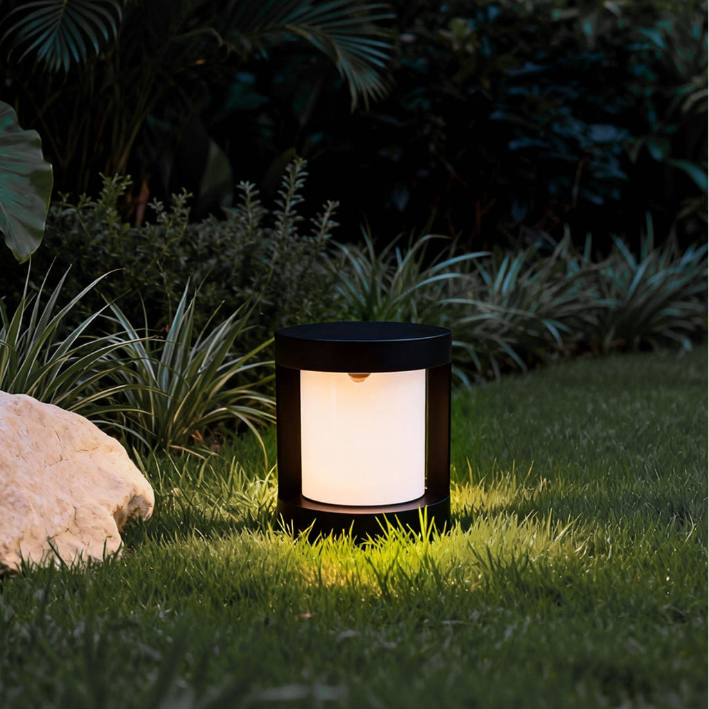 Modern Black LED Bollard Landscape Light - Cylindrical Outdoor Lighting