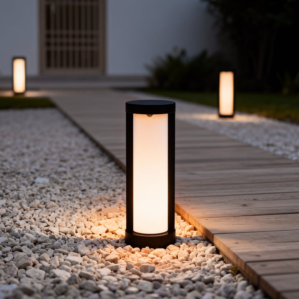 Modern Black LED Bollard Landscape Light - Cylindrical Design for Outdoor Illumination