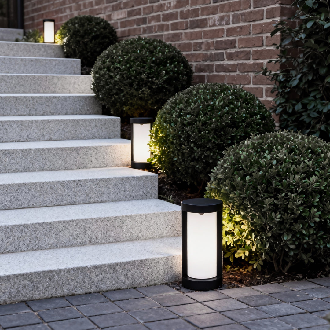 Modern Black LED Bollard Landscape Light - Cylindrical Outdoor Lighting