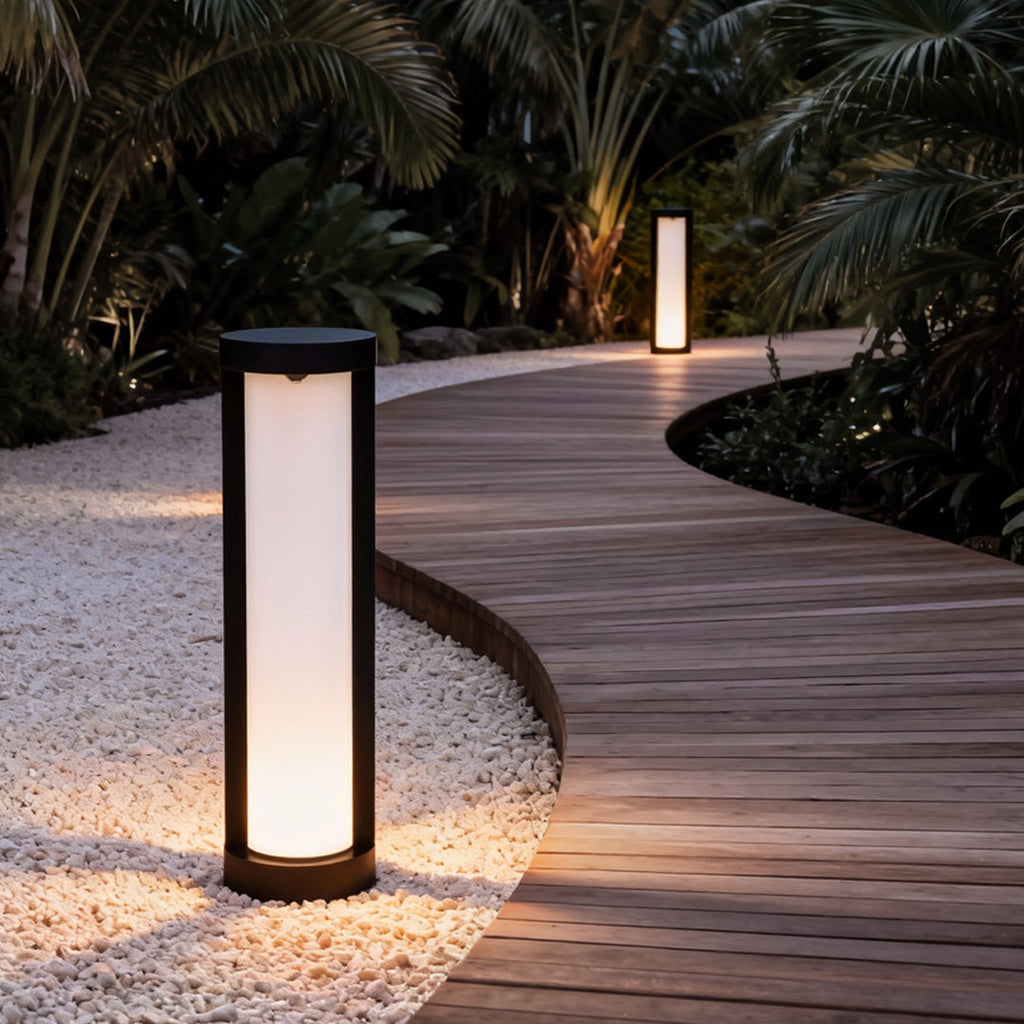 Modern Black LED Bollard Landscape Light - Cylindrical Design for Outdoor Illumination