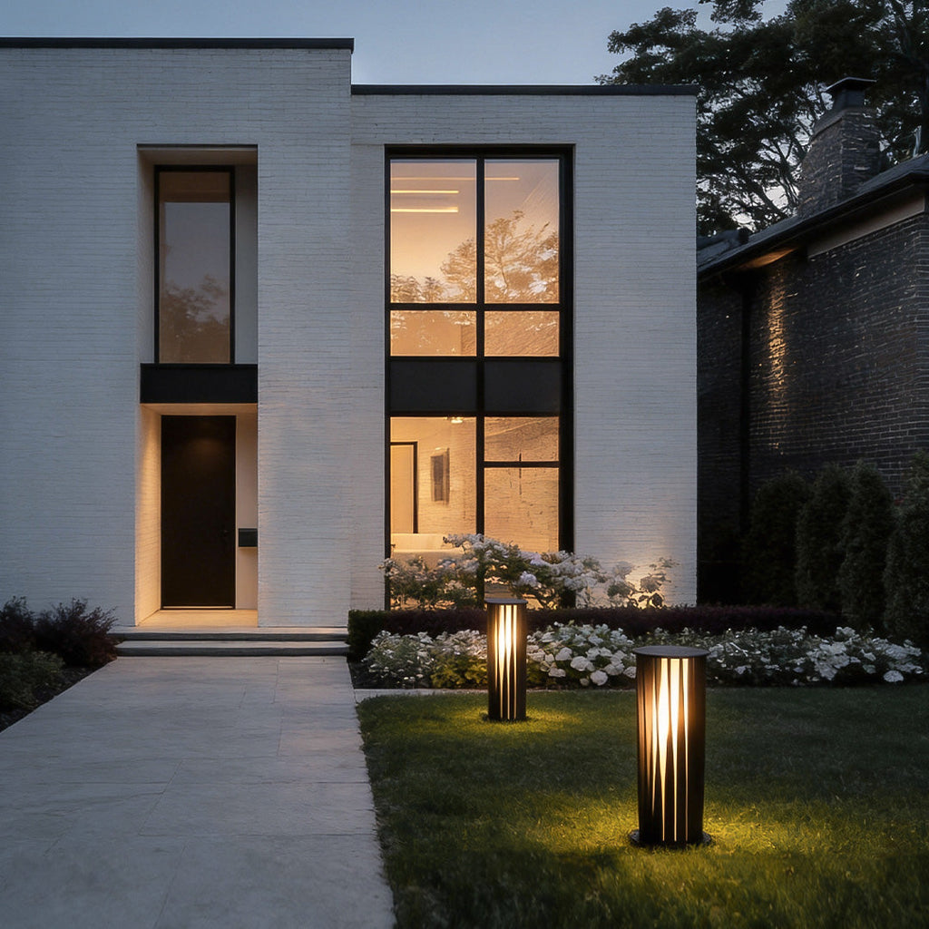 Bollard Path Light Black Cage Solar LED Garden Light