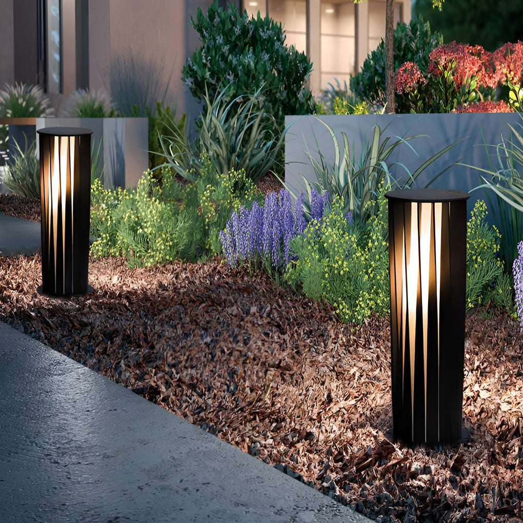 Bollard Path Light Black Cage Solar LED Garden Light