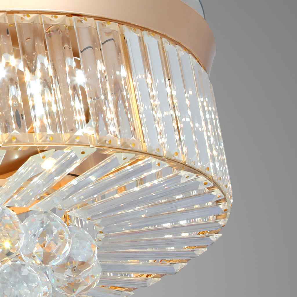 European Style Gold Crystal Ceiling Fan with Lights Luxury Iron Design
