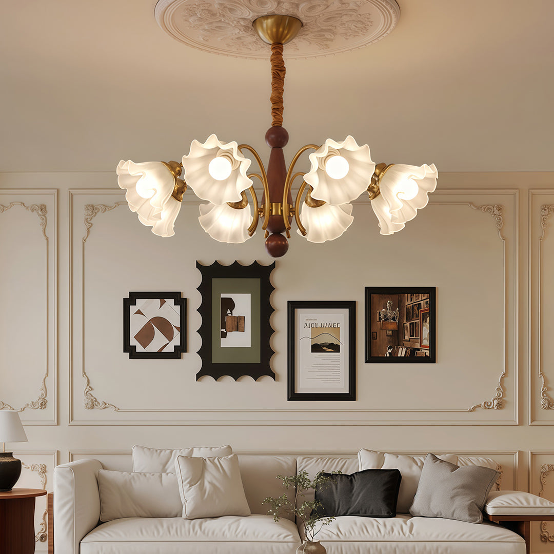 Vintage Glass Chandelier with Flower Shades Ceiling Light