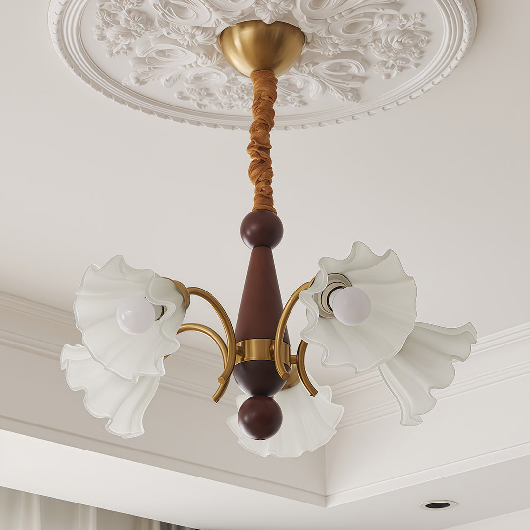 Vintage Glass Chandelier with Flower Shades Ceiling Light