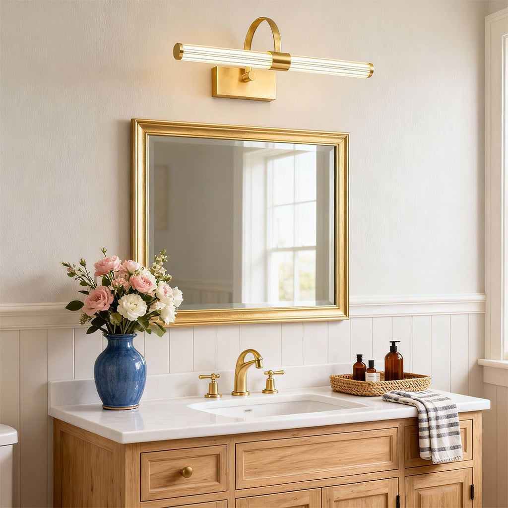 Nordic Bathroom Vanity Wall Light Full Copper Long Bar Light Modern Bathroom Lighting Fixture Stylish Bathroom Sconce Energy-Efficient LED Mirror Light Adjustable Brightness Waterproof Design for Home Decor Elegant Copper Finish Vanity Lighting Fixture
