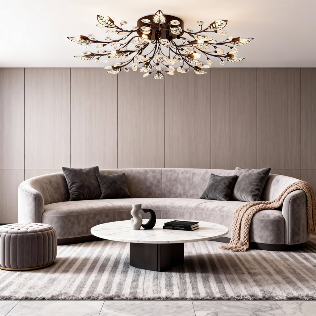Brass Branch Chandelier - Modern Crystal Leaf Ceiling Light
