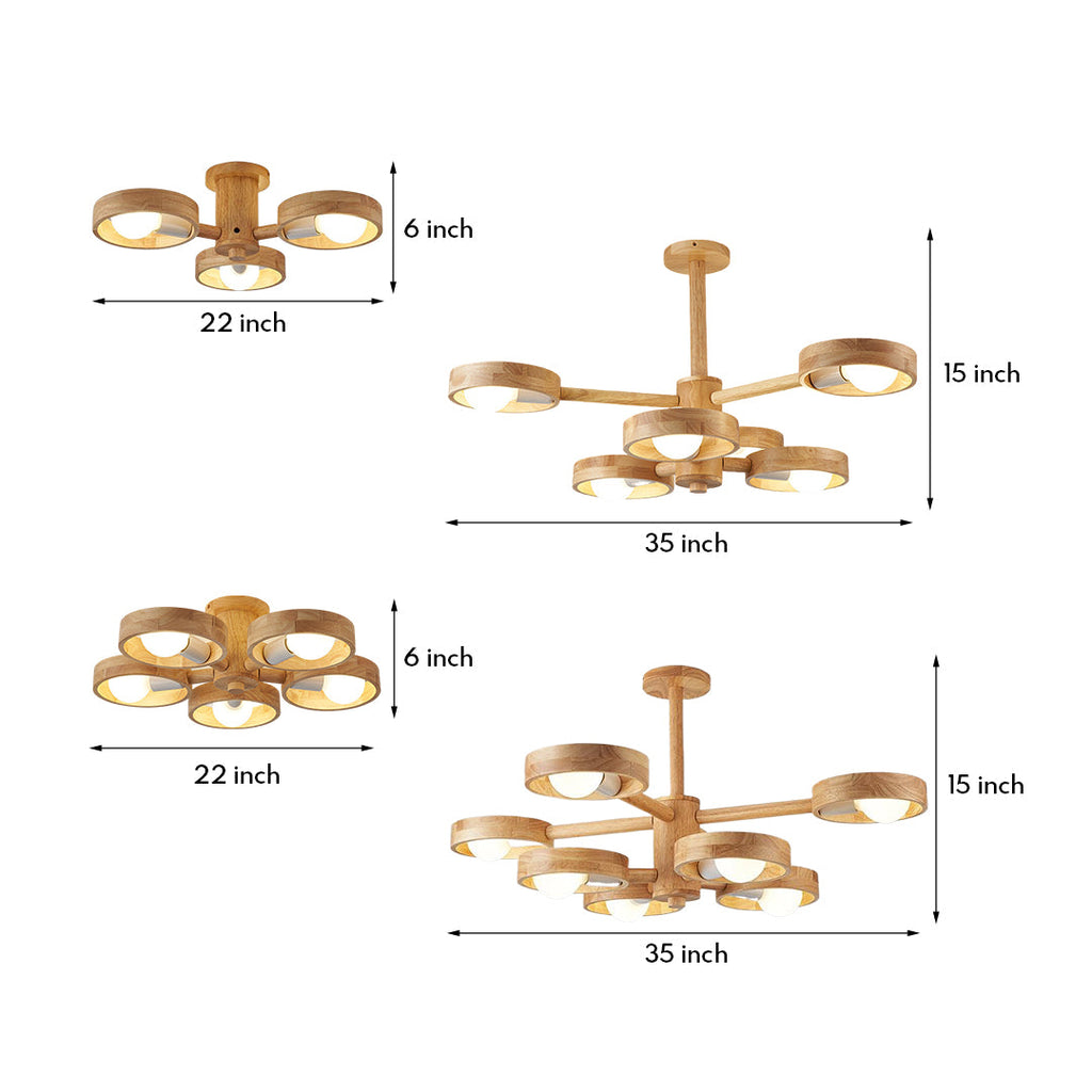 Scandinavian Wooden Chandelier Rubberwood LED Light