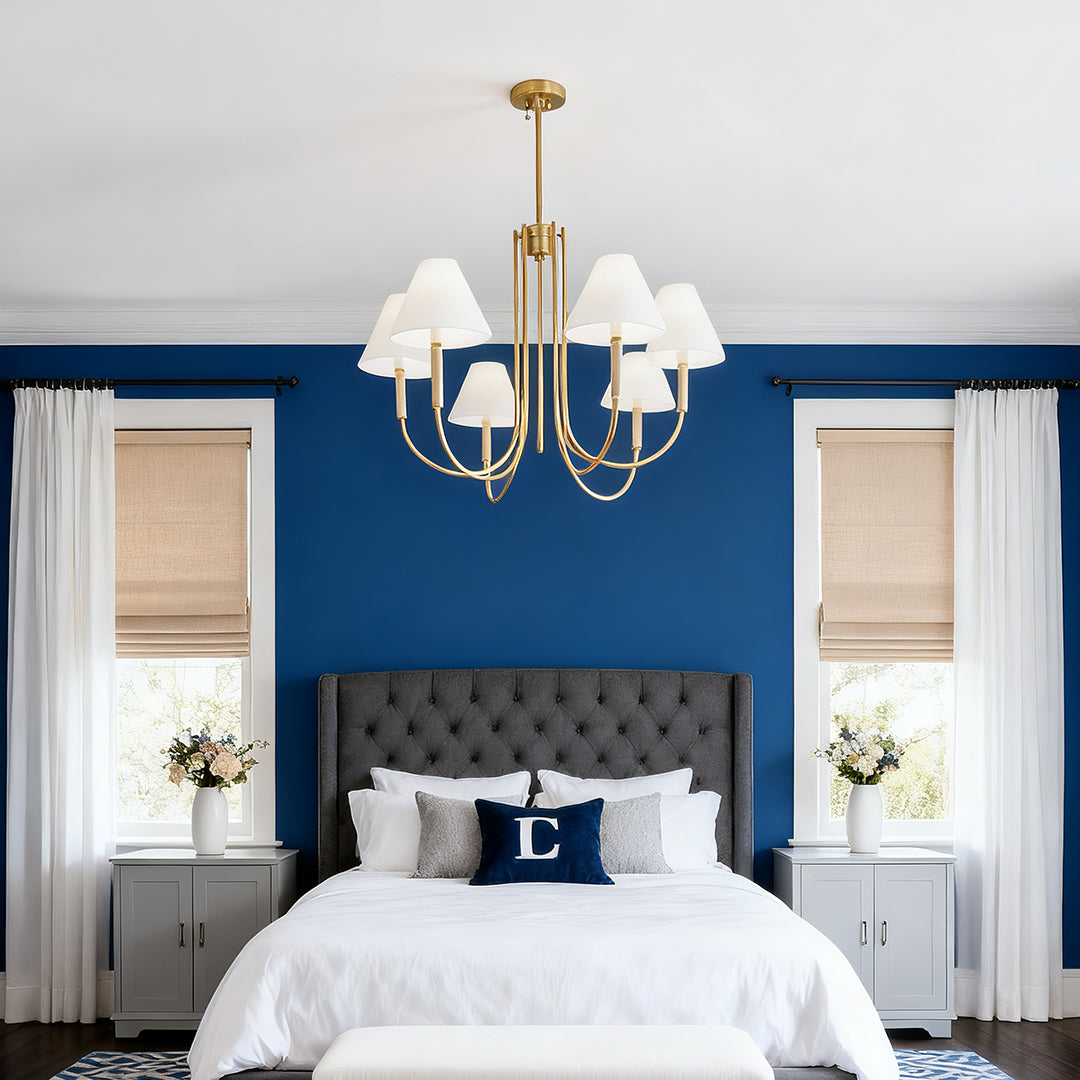 Gold Fabric Cloth Shade Chandelier Ceiling Light