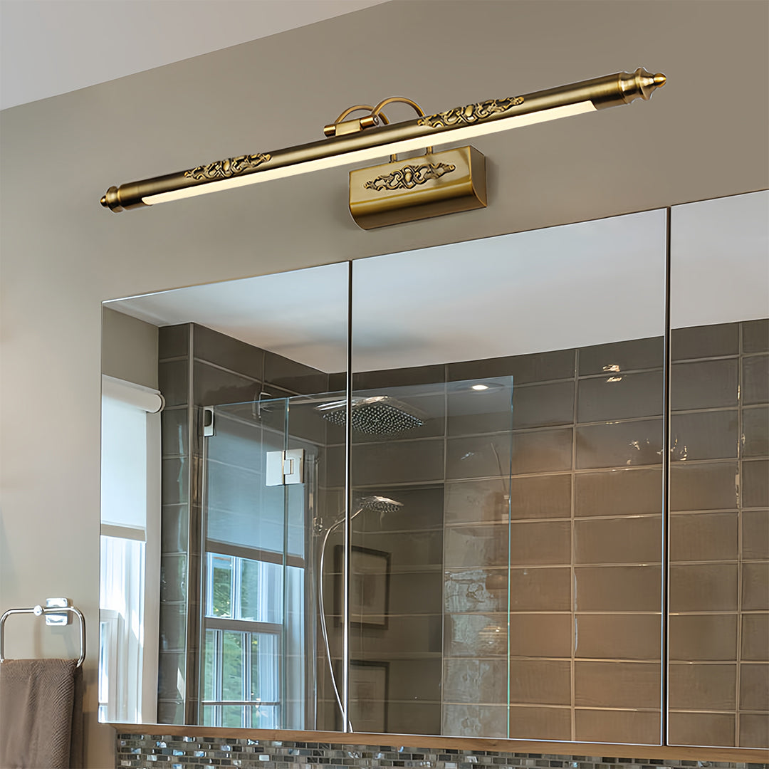 Brass Bathroom Vanity Light Fixtures Retro Antique Acrylic Wall Sconces LED Lighting Modern Vintage Style Adjustable Lighting for Mirrors and Makeup, Farmhouse Decorative Bath Lights with Industrial Design