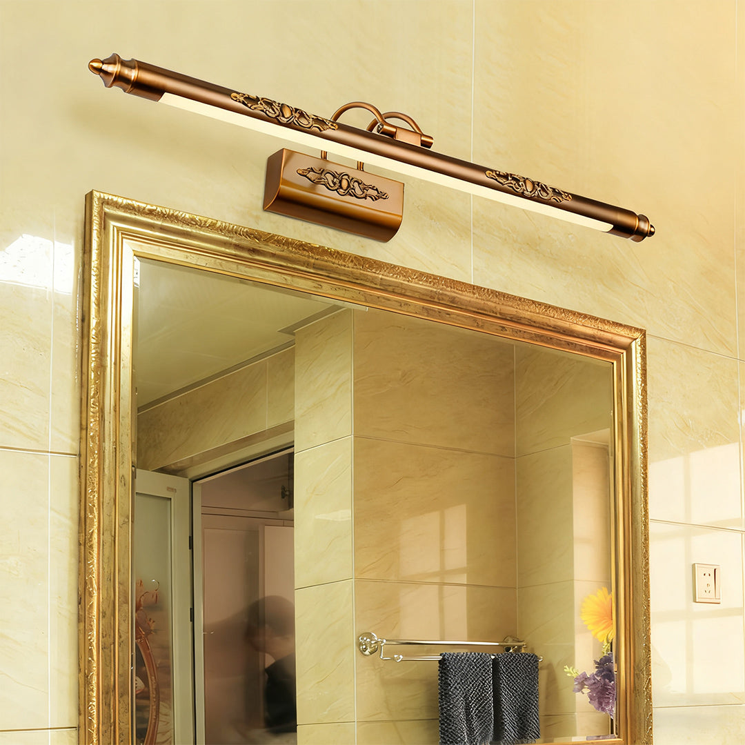Brass Bathroom Vanity Light Fixtures Retro Antique Acrylic Wall Sconces LED Lighting Modern Vintage Style Adjustable Lighting for Mirrors and Makeup, Farmhouse Decorative Bath Lights with Industrial Design