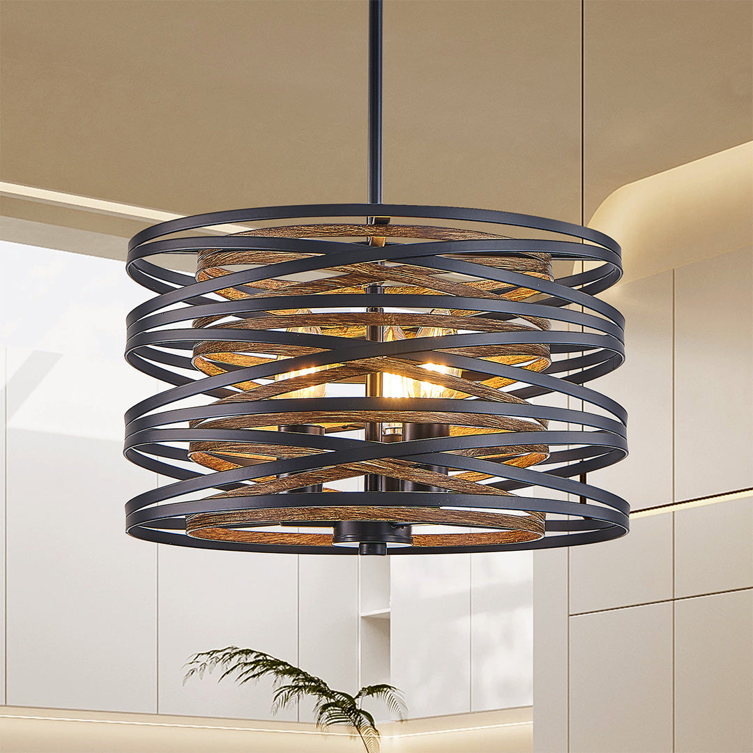 Black Drum Pendant Light - Iron Cage Cylinder Ceiling Fixture