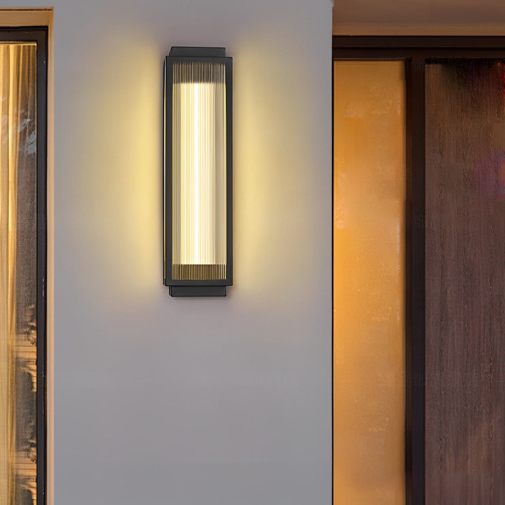 Reeded Glass LED Outdoor Wall Light - Modern Rectangular Design