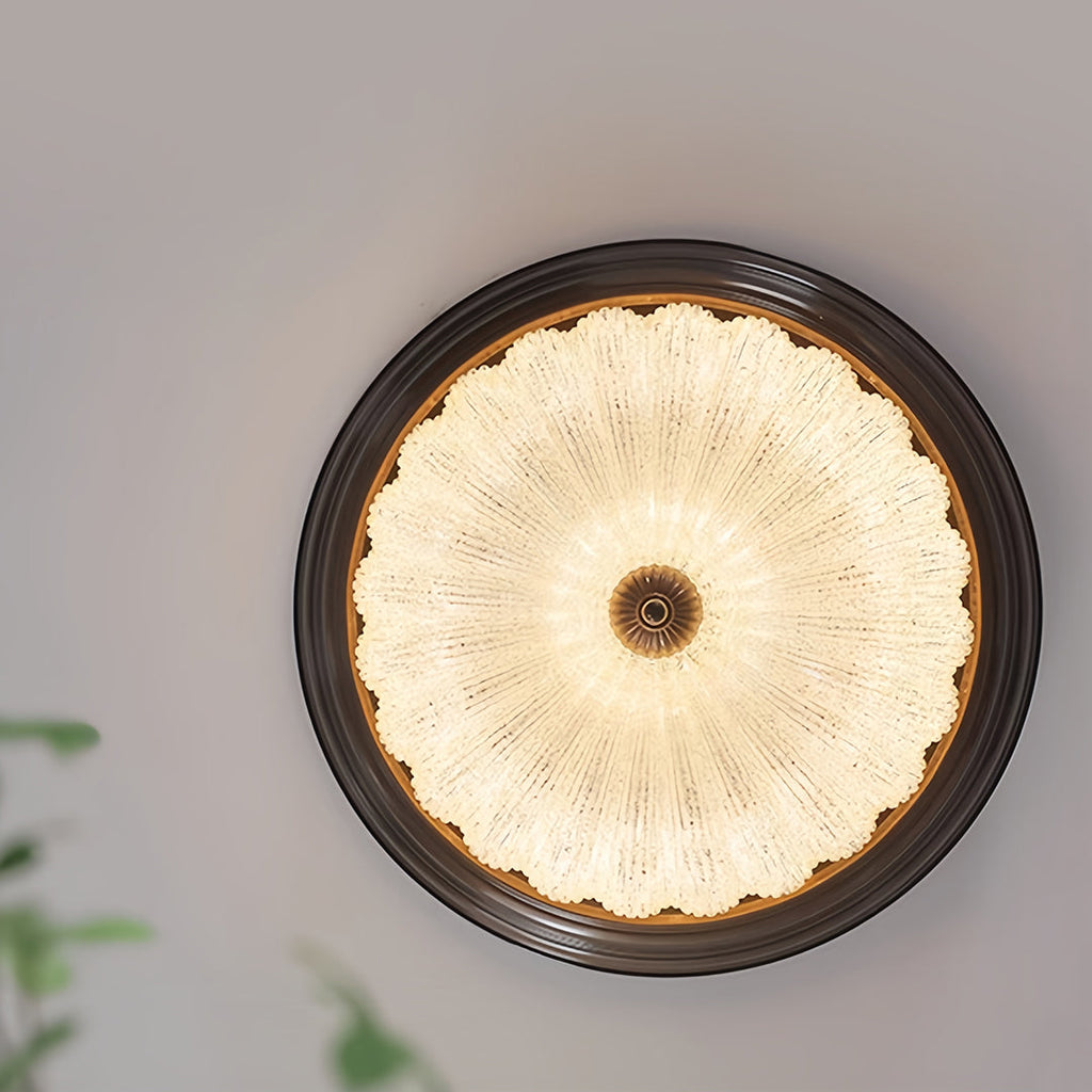 Retro Flush Mount Ceiling Light - Pumpkin Walnut Wood Dome Light