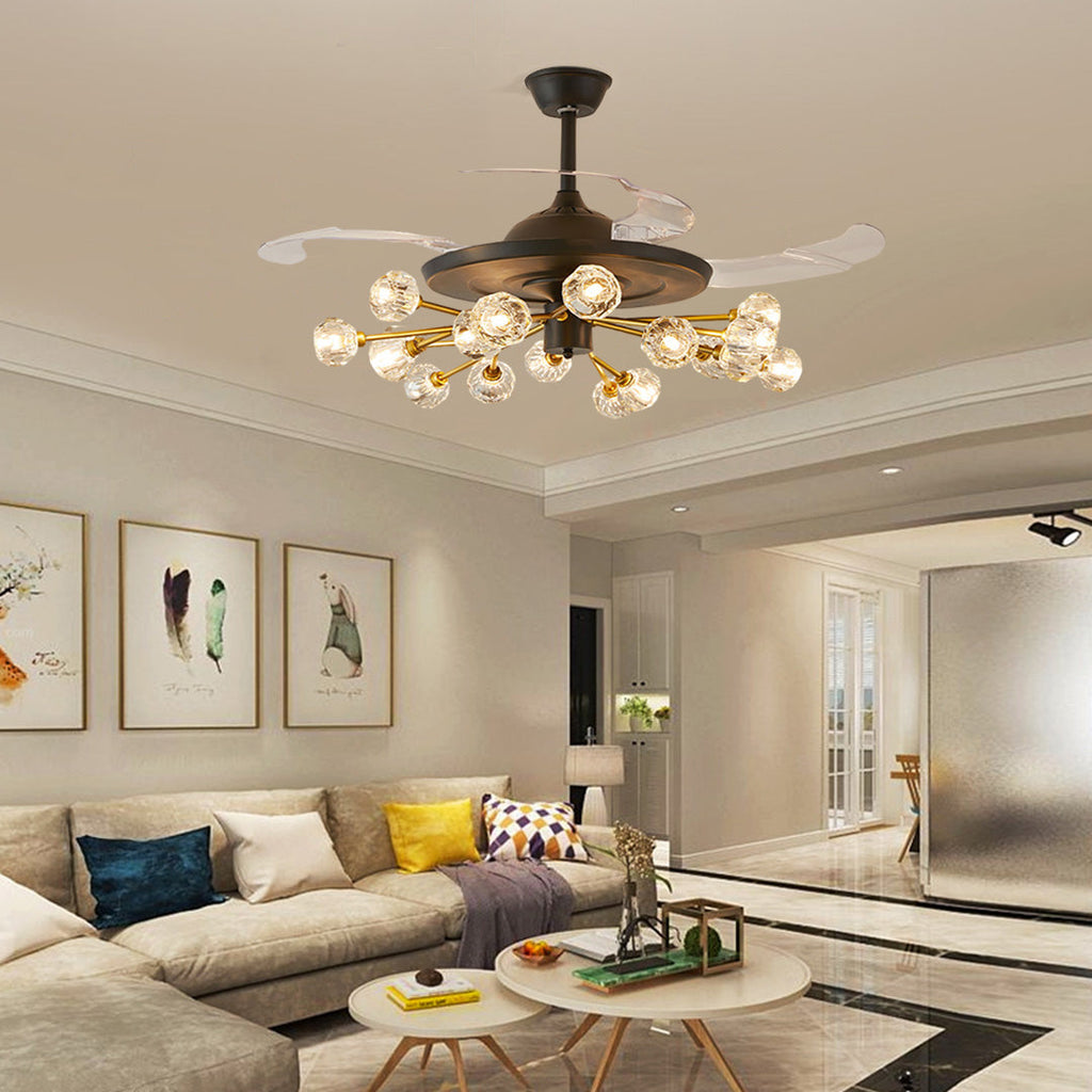 Nordic Crystal Invisible Ceiling Fan with Multiple Lights